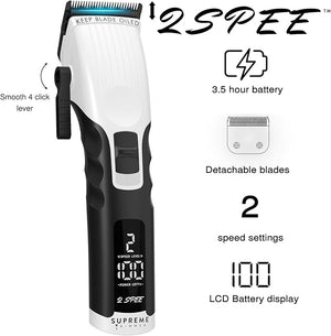 Supreme Trimmer 2Spee STC922 ? Professional Cordless Hair Clipper with Removable Blade | 210 Min Runtime 2-Speed Motor Digital Display Smooth Lever &amp Color Coded Guards
