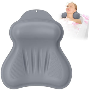 Silicone Bath Pillow New Material Bath Pillows for Tub Head Neck and Back Support Bath Tub Pillow with 4D Press Inflatable Airbag and Non-Slip Strong Suction Cups Quick-Drying Easy to Store Gray