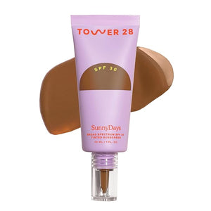 Tower 28 Beauty SunnyDays SPF 30 Tinted Mineral Sunscreen - For Sensitive Skin - 2-in-1 Facial Broad Spectrum UVA/UVB Protection + Foundation - Shade 55 TEMESCAL - Deep with Golden Undertones 1 Fl Oz