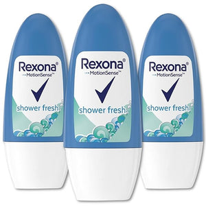 Rexona Shower Fresh- Roll On Antiperspirant Deodorant For Women Free Alcohol 48 Hours Protection Quick Dry It helps reduce stains and protect you against sweat 50 ML (Pack of 3) 1.70 Fl Oz 1)