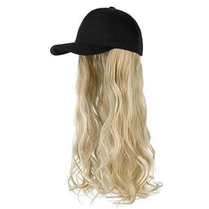 Women Baseball Cap Wig Long Curly and Wavy Wig Sunshade Baseball Cap Integrated Wig Cap Women's Wig