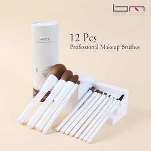 Makeup Brushes Set 12Pcs Professional Kabuki Foundation Eyeshadow Blush Blending Lip Full Face Cosmetic Kit W/Makeup Brush Set with Holder(White)