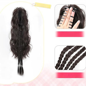 Ponytail Extension Claw Clip in Long Curly Wavy Ponytail Braids Hair Extension Synthetic Pony Tail Hairpiece (Brown Black Pink)