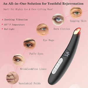 Eye Lift Wand, 3 in 1 Vibrating 98¡ÆF to 113¡ÆF LCD Eye Massager for Dry Eyes, Dark Circles and Puffiness, Face &amp; Neck Lifting Tool for Fine Lines and Wrinkles, Black