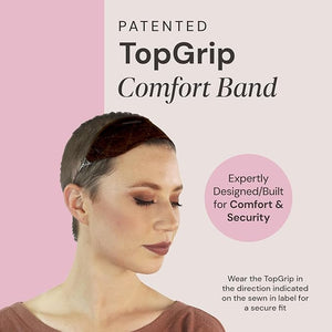 MILANO COLLECTION Glueless Top Grip for Hair Topper &amp Wiglets Adjustable Translucent Strap with Side Openings Top Headband for Your Wig or Topper Includes Clips Brown Large