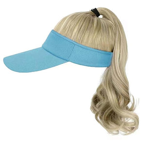 Visor Hat Wig for Women Baseball Cap Wig with Curly Synthetic Hair Extensions Ponytail Cap Wig Sun Hat with Hair Wig