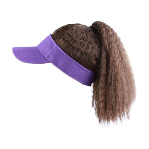 Hat Wig for Women Baseball Cap Wig with Curly high Ponytail Baseball Cap Wig Sun Hat with Hair Wig