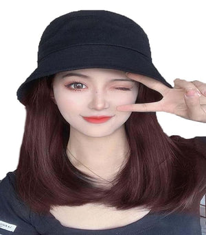 Detachable women's wig hat autumn summer bucket fisherman hat medium length hair with inner buckle collarbone wig