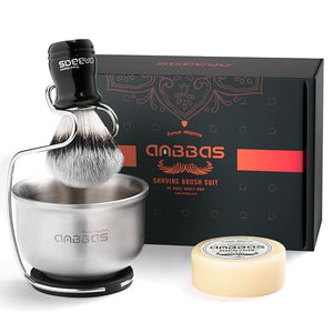 Anbbas Synthetic Badger Shaving Brush Set 4IN1 Shaving Kit with Stainless Steel Shaving Stand and Lathering Foam Bowl 3.5OZ Natural Shaving Soap Puck Refill for Men Wet Close Shave