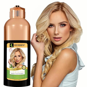 HERBBY Hair Color Shampoo for Gray Hair Coverage&ampColor Transform with 9 Herbal Extracts ?Long Lasting(6-8 Weeks)ShinyEvenly ColoredInstant Hair Dye Shampoo&ampConditioner500 Ml (LUXURY BLONDE