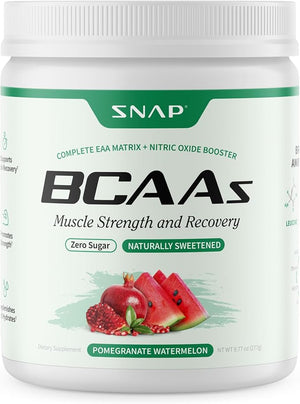 Snap BCAA Powder Essential Amino Energy Supplement with Nitric Oxide Booster - Watermelon Flavor - Pre Workout Powder, Recovery Supplements Post Workout, Muscle Strength &amp; Performance (30 Servings