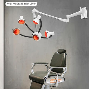 Wall Mounted Hair Dryer with Infrared Heat Bulbs 5 Heads Multifunctional Salon Hair Color Processor Accelerator Heater Lamp 750W Professional Infrared Hair Treatment Perm Machine (White+Black)