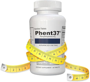 Phent37 (1 Bottle - 60 Speckled Tablets) - Advanced Phenylethylamine HCL Dietary Nutraceutical Premium Small White and Blue Tablets Boost Metabolism Weight Management for Men and Women
