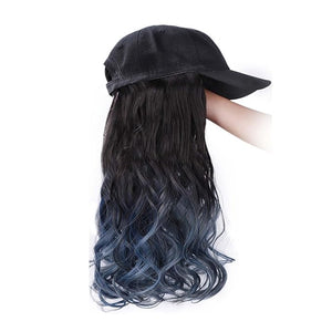 Women Baseball Cap Wig Long Curly and Wavy Wig Sunshade Baseball Cap Integrated Wig Cap Women's Wig Cap