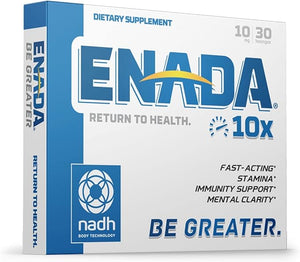 ENADA 10X NADH Supplement with Fast Acting Formula for Active Lifestyle | Natural Energy Booster Great for Jet Lag Athletic Performance &amp Studying | Improves Stamina and Mental Clarity | 30 Lozen