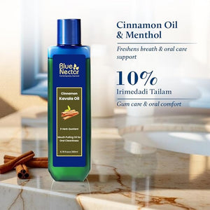 Blue Nectar Cinnamon Mouth Pulling Oil for Kavala Gandusha Oral Hygiene Ritual | Ayurvedic Mouthwash for Fresh BreathDaily Oral Care &amp Helps Maintain Fresh Gums (9 Herbs 6.76 Fl Oz)