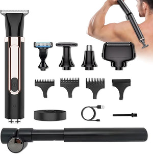 Back Shaver for Men 5-in-1 Electric Back Hair Removal Razor with Adjustable Extension Handle Body Hair Trimmer Grooming Kit for Wet or Dry ShavingRechargeableWaterproof (Black)