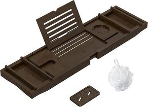 Bamboo Bathtub Tray for Luxury Bathroom Expandable Premium Bath Tray w/Soap Towel Book Holder Adjustable Bath Accessories for TubExtendable Tub Tray w/Wine Glass Cup Organizer 29.5-43.3 Espresso