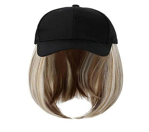 Woman Baseball Cap with Hair Extensions Straight Short Bob Hairstyle Adjustable Wig Hat 14inch Duck Tongue Hat Wig