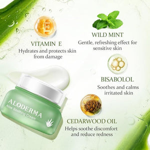Aloderma Soothing Face Cream Made with 75% Organic Aloe Vera - Calming Facial Cream with Squalane &amp Vitamin E for Dry Sensitive Skin - Reduces Redness Helps Protect Damaged Skin 50g/1.76oz