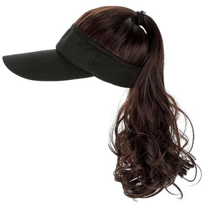 Women Hair Ponytail Wig Baseball Cap with Hair Long Wavy Wig Golf Hats With Hollow top baseball cap wig