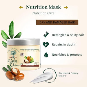 Le Petit Olivier Nutrition Mask for Dry and Damaged Hair 11.15 oz - Hair Moisturizer - Rich in Olive Shea Argan Oils - Paraben Sulfate-Free - Natural Ingredients - 1 Minute Efficiency - Hair Mask