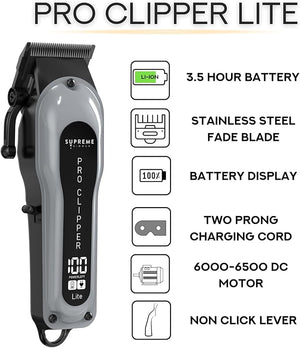 Supreme Trimmer Pro Clipper Lite | 210 Min Run Time Professional Hair Cutting Tool Set + Hair Comb Scissors &amp Fade Blade | STC5000