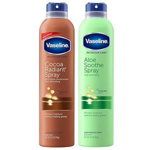 Vaseline Cocoa Radiant Spray + Aloe Soothe Spray Variety 2-Pack ? Non-Greasy Fast-Absorbing All-Over Moisturizer for Dry Skin 6.5 Oz Ea