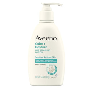 Aveeno Calm + Restore Oat Repairing Body Lotion for Sensitive Skin Daily Moisturizer with Prebiotic Oat Aloe &amp Pro-Vitamin B5 Fragrance Free Body Lotion Helps Heal Dry Skin 12 oz