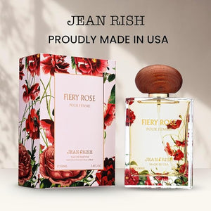 Jean Rish Fiery Rose Eau De Parfum - Perfume for Women (3.4 Fl Oz / 100ml) with Lily Rose &amp Peach- Long Lasting and Luxury Fragrance Made in USA