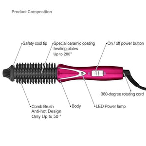 Travel Hair Curling Iron Brush 1 inch Anti-Scald Heated Curling Wands Round Hair Styler Curler Brush Curling Iron Brush Ionic Hot Curler Brush for Curling Dual Voltage (Red Wine)