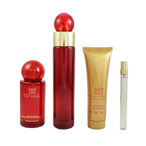 Perry Ellis 360 Red for Women 4 Piece Gift Set with Eau de Parfum Spray Body Mist Spray &amp Shower Gel 4 Count