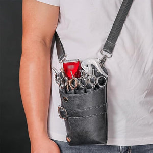 Scissors Pouch PU Leather Salon Barber Hairdressing Scissors Holster Hair Stylist Tools Bag Comb Shear Holster Waist Shoulder Belt (Grey)