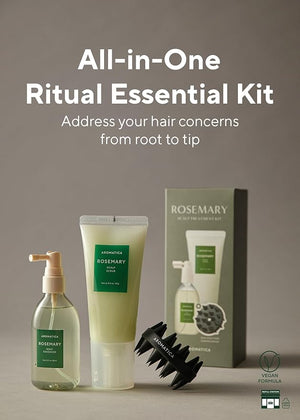 AROMATICA Rosemary Scalp Care Gift Set - Hydrating Scalp Treatment with Rosemary Enhancer Rosemary Scalp Scrub and Dual Scalp Brush - Free from Sulfate Silicone and Paraben Korean Hair Care.