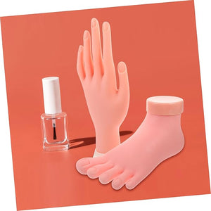 FRCOLOR 2pcs Manicure Training Tool Flexible Nail Art Models for Beginners Realistic Left Hand and Foot Mannequin for Practice and Pedicure Display
