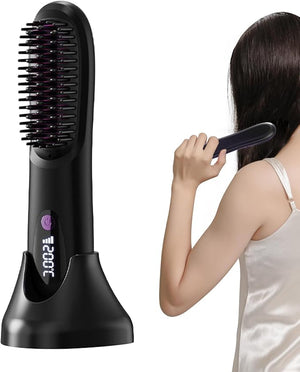 Charging Base Hair Straightener | Hair Straightener Brush | Rechargeable Heated Styling Appliances with LCD Display | Compact | Lightweight | 2500mAh | for Morning Routine Travel Home Salon Trip