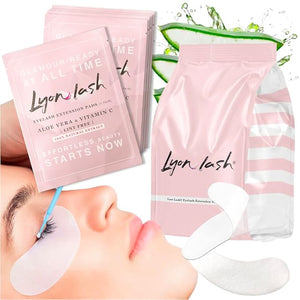 100 Pairs Eyelash Extension Under Eye Gel Pads by Lyon Lash - Lint Free with Aloe Vera Hydrogel Eye Patches Premium Eyelash Extension Supplies &amp Beauty Tools Fit Most Eye Shape Stick Well