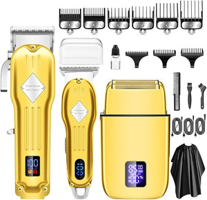 Professional Hair Trimmer Hair Clippers for Men Nose Hair Trimmer Shaver SetCordless T-Blade Beard Trimmer Barber ClippersElectric Razor Foil Shavers for Haircut Grooming Kit Gold