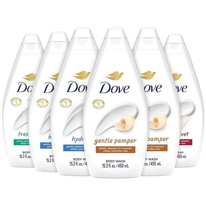 Dove Body Wash Variety 6-Pack ? Hydrate Gentle Pamper Fresh Care and Silky Velvet 15.2 Oz Ea