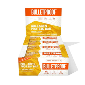 Bulletproof Lemon Cookie Collagen Protein Bars Pack of 12 Keto-Friendly Snack with MCT Oil Grass-fed Collagen No Added Sugar
