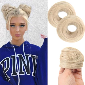 Hair Buns 2 PCS Synthetic Mini Rubber Band Hair Bun Extensions - Ideal Messy Updo Wig Accessories for Daily Use Hair Buns Hair Piece(Gold)