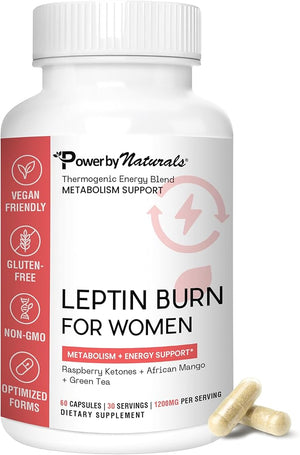 Power By Naturals Leptin Supplements for Weight Loss for Women ? Weightloss Supplements Women with African Mango Green Tea &amp Apple Cider Vinegar ? 60 Capsules
