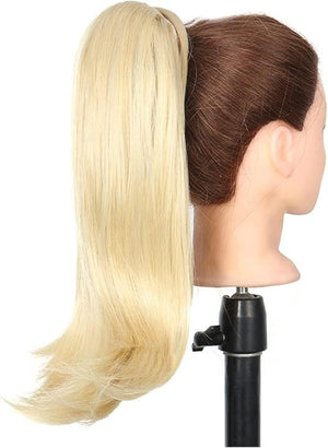 HIHELO 18 Inch Synthetic Straight Ponytail Hair Extensions Wig Bun Wrap Ponytail Barrette Clips for Women Hair Accessories (Color : P2/613)