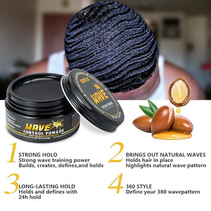 Wave Pomade for Men - Strong Hold Easy Wash Promotes Layered Waves Moisture Silky Shine Hair Cream Grease Brush Durag Cap Set (Red)
