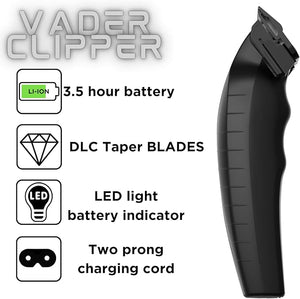 Supreme Trimmer Vader Clipper with DLC Taper Blade STC5098 | 210 Min Run Time 7500 RPM Hair Trimmer | Professional Brushless Motor Barber Clipper | Black