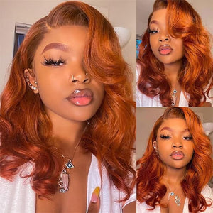 Colorful Bird 13X4 Orange Ginger Brown Colored HD Invisible Lace Front Wigs Human Hair Body Wave Brazilian Virgin Lace Front Human Hair Wigs 150% Density Pre Plucked With Natural Hairline 20 inch