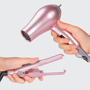 DAN Technology Flat Iron Blow Dryer Set, Small Flat Irons with Travel case, Concentrator Nozzle &amp; EU Plug Adapter, Dual Voltage &amp; Folding Handle, Pro Hair Dryer Set¡¦