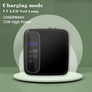 LB UV LED Nail Lamp Rechargeable LED Nail Dryer 72W Professional Cordless Nail Lamp with 4 Timer Setting Sensor and LCD Display Portable Home and Salon Gel Nail Art Tools (Black)