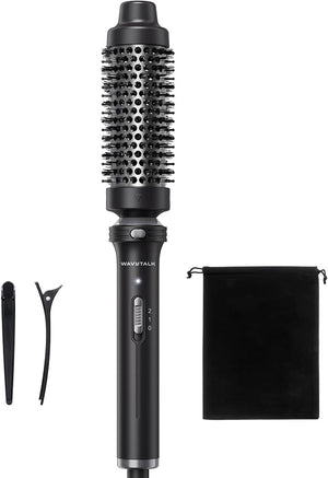 Wavytalk Thermal Brush, 1 1/2 inch Heated Round Brush with Detachable Head, Velvet Pouch and Dual Voltage for Travel, Easy to Create Blowout Look, Classic Black