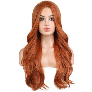 MAGQOO Ginger Wig for Women Long Curly Wavy Red Copper Auburn Wig Middle Part Synthetic Heat Resistant Fiber Halloween Cosplay Costume Daily Party Use